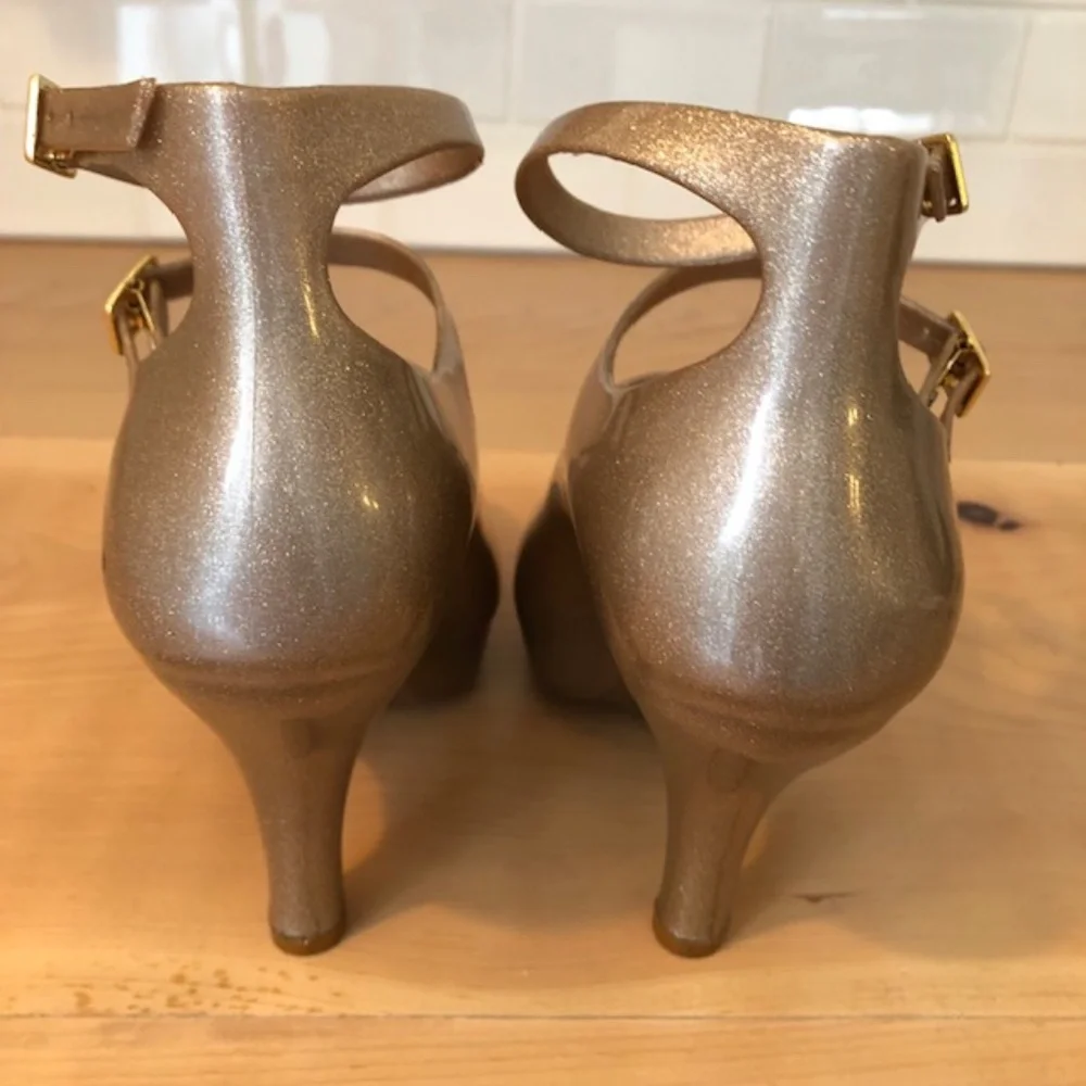 RARE Vivienne Westwood Gold Glitter High Heels Triple Strap size 9 - Picture 6 of 10